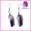 High quality natural amethyst stone fishhook earring